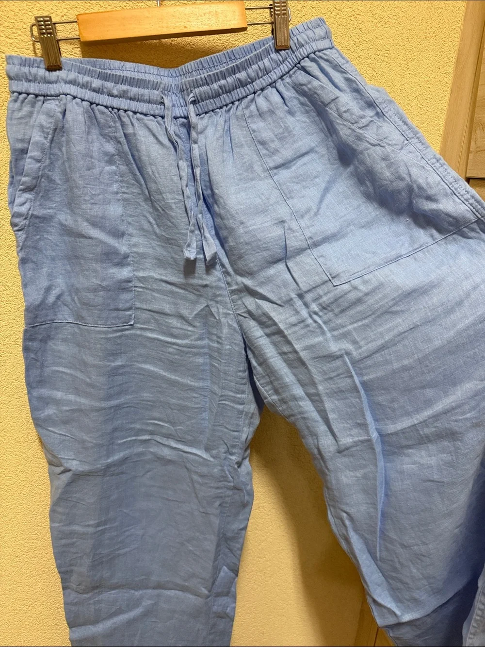 Banana Republic Light Blue Wide-Leg Linen Pants Size M